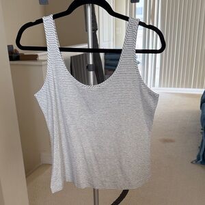 Cabi Striped Charm Tank - Striped White and Gray Women's Tank Top